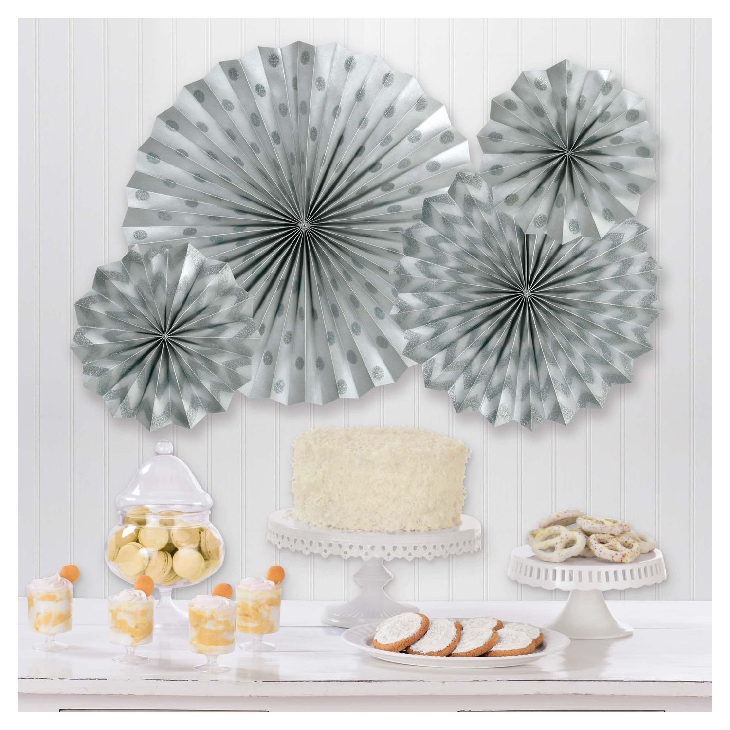 Glitter Paper Fans Silver
