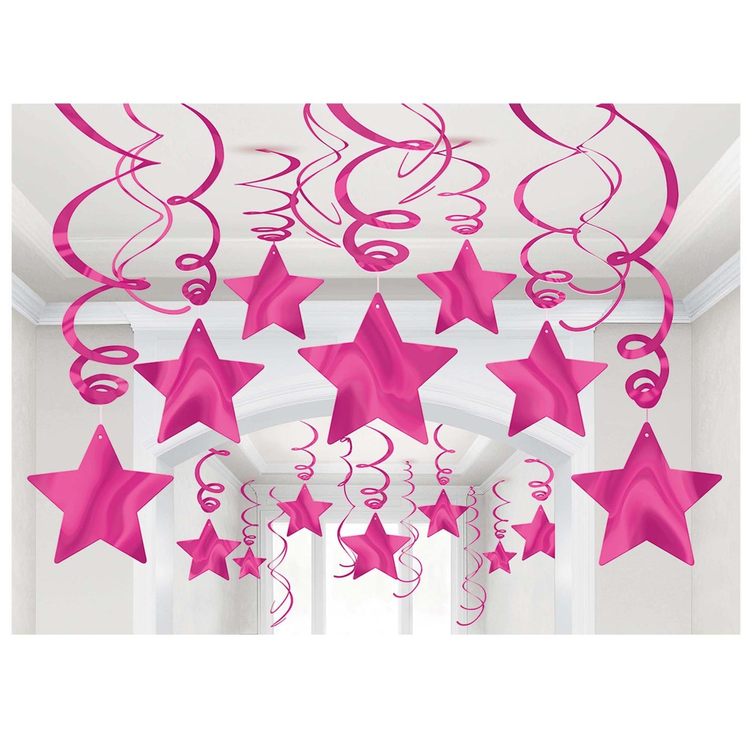 30ct Shooting Stars Swirls Bright Pink