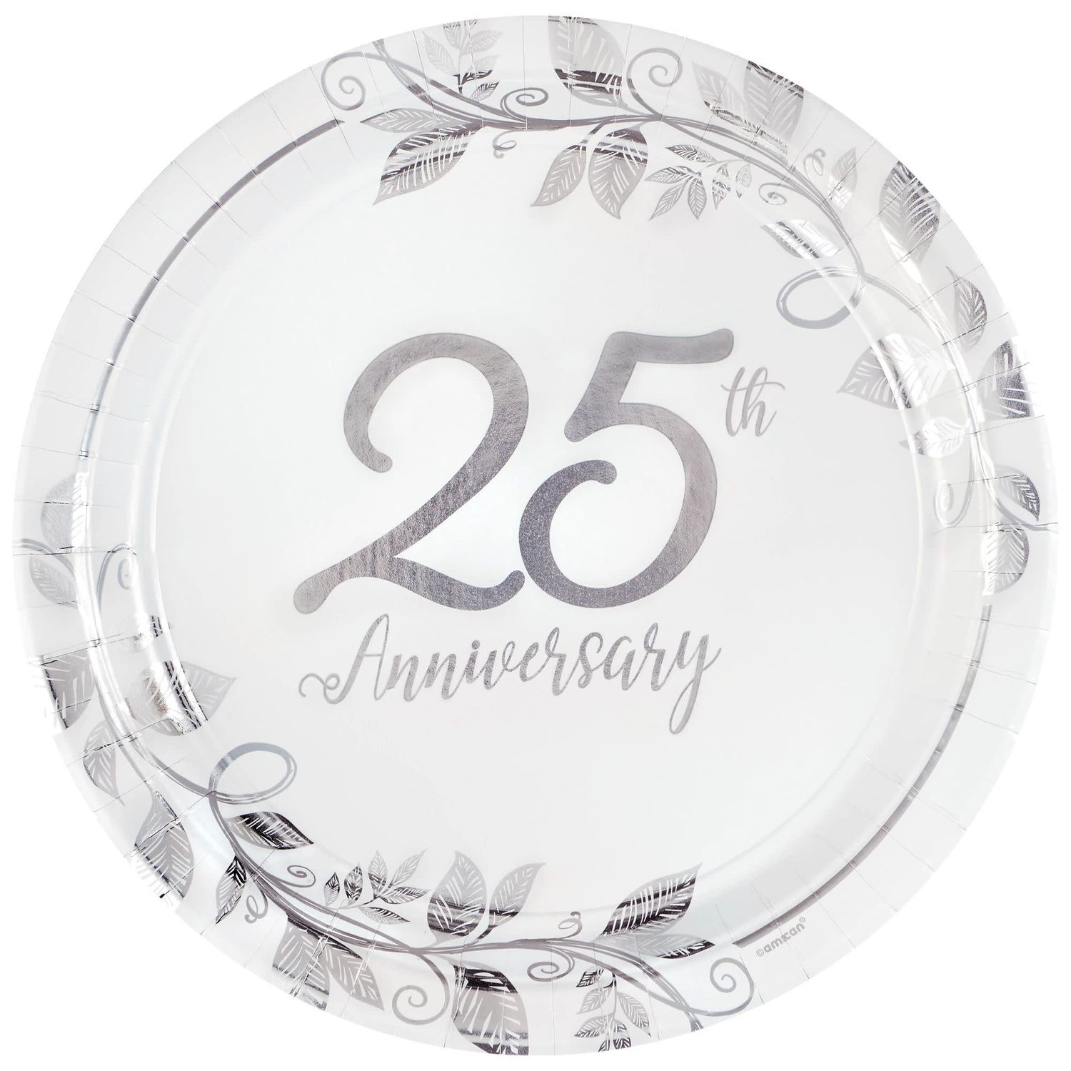 Happy 25th Anniversary 10 1/2" Round Metallic Plates