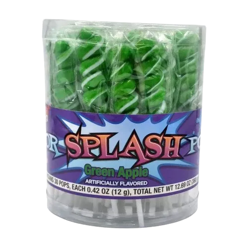 Green &amp; White Color Splash Green Apple Swirl Lollipops - Tub of 30