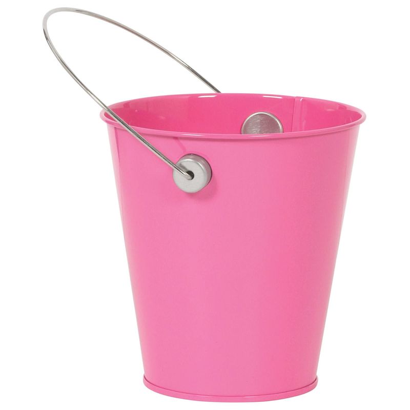 Metal Bucket W/ Handle - Bright Pink