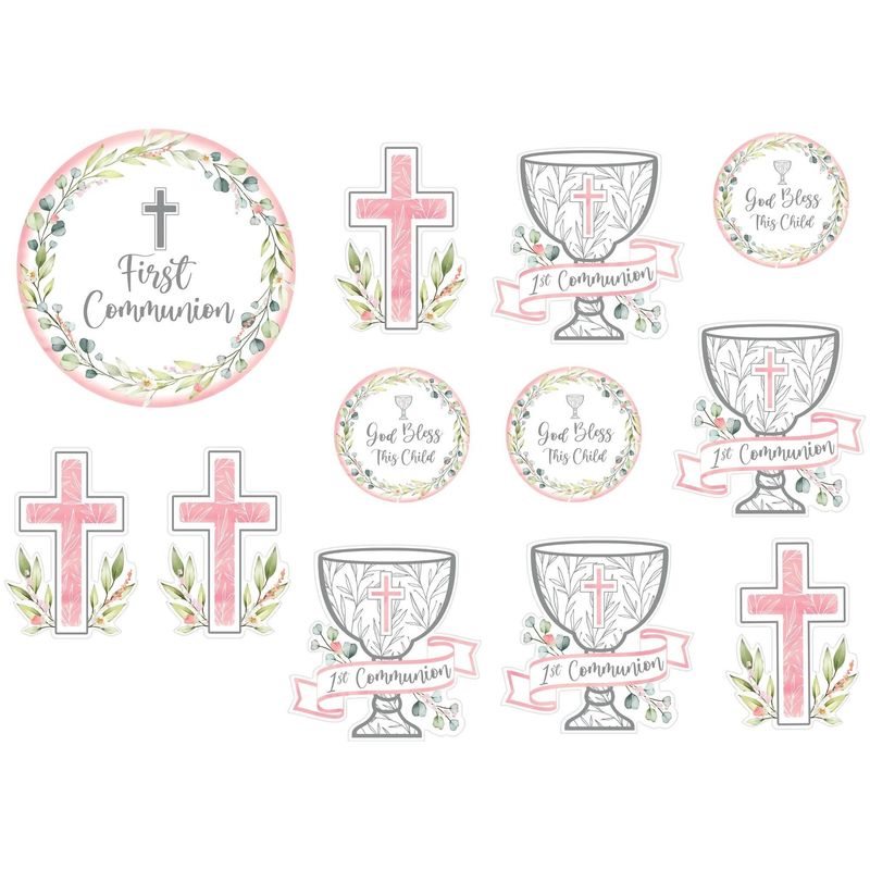 12CT CUTOUTS 1ST COMMUNION PINK