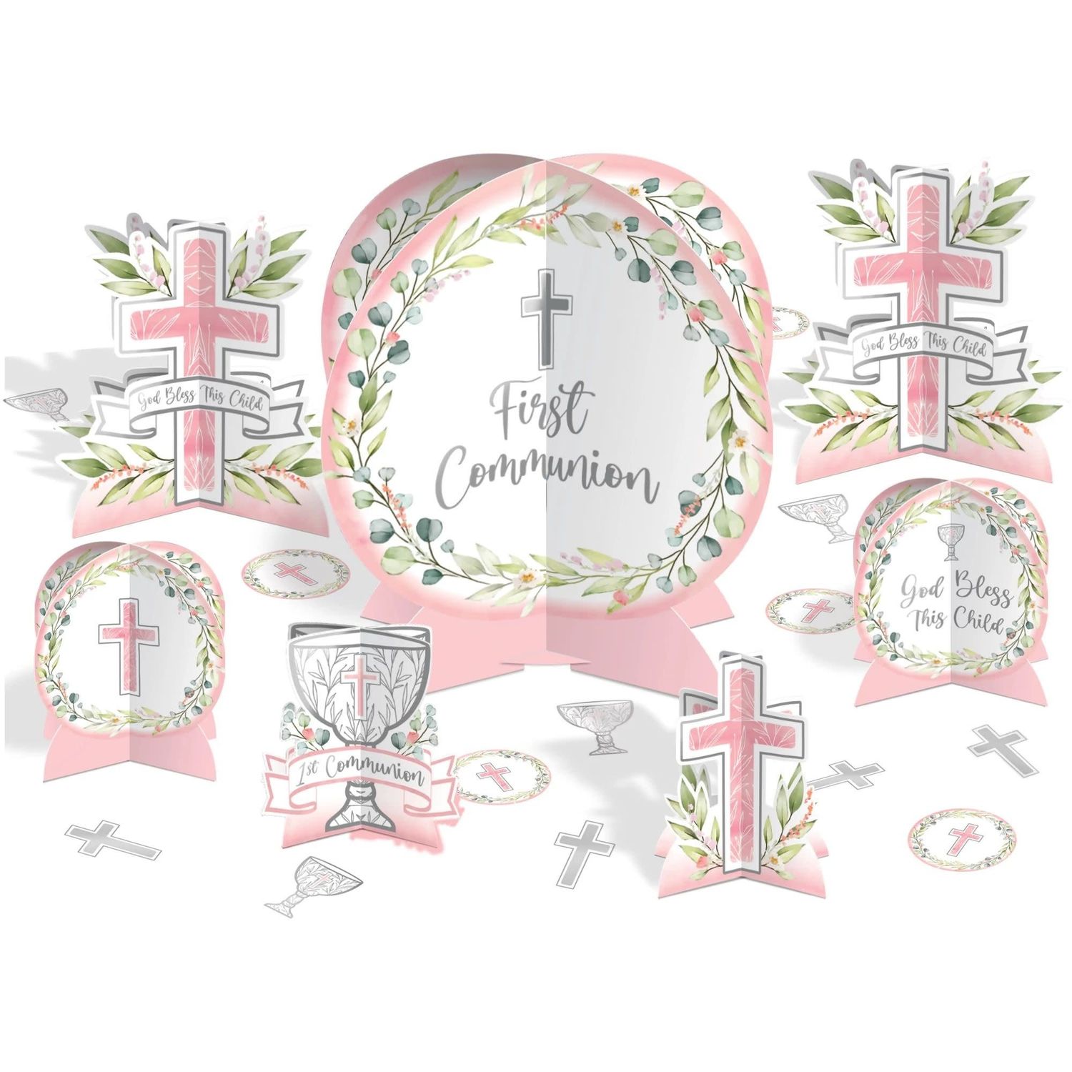 7CT TABLE DECOR 1ST COMMUNION PINK