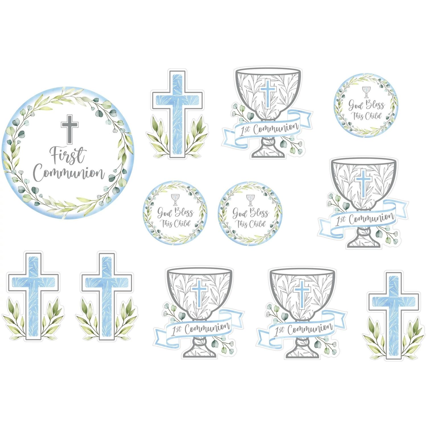 12CT CUTOUTS 1ST COMMUNION BLUE
