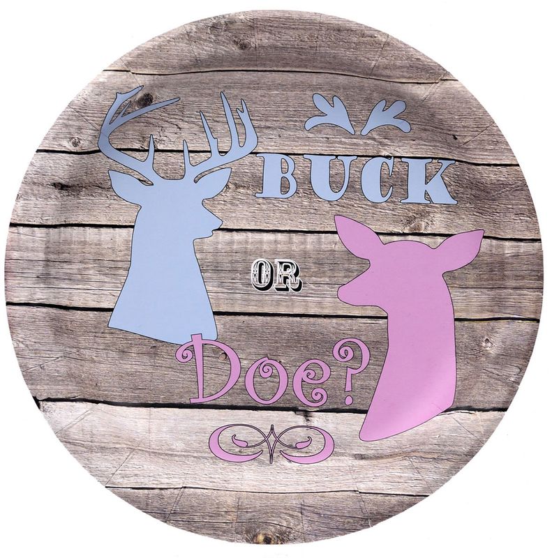 Gender Reveal – Plates Round 9″ “Buck or Doe?” 8-pack