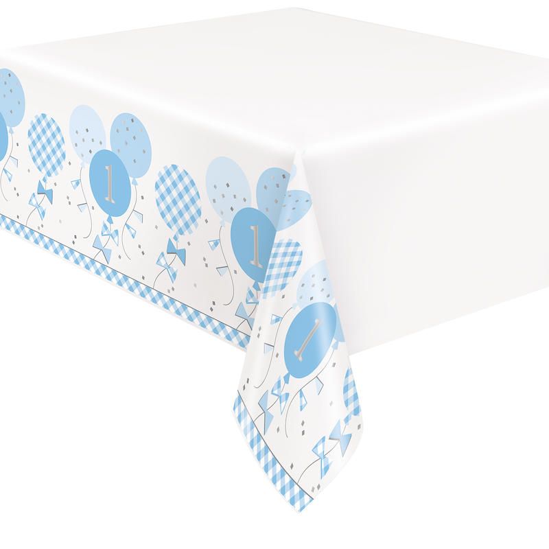 Blue Gingham 1st Birthday Table Cover - 54in X 84in