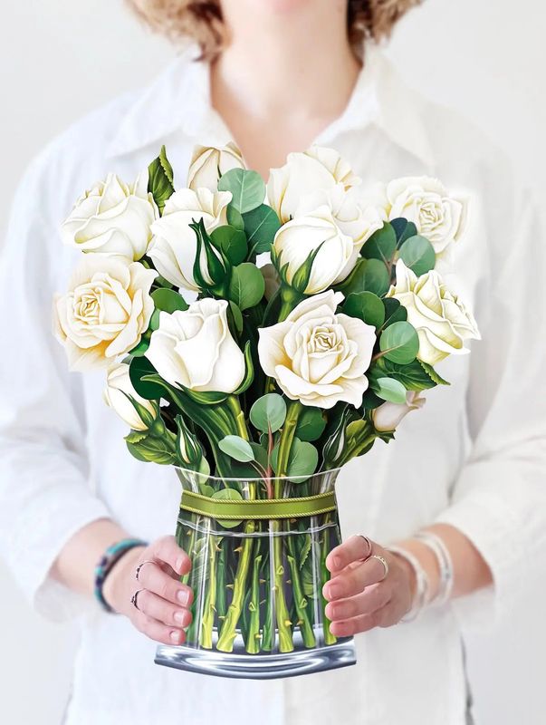 White Roses Pop Up Flower Bouquet
