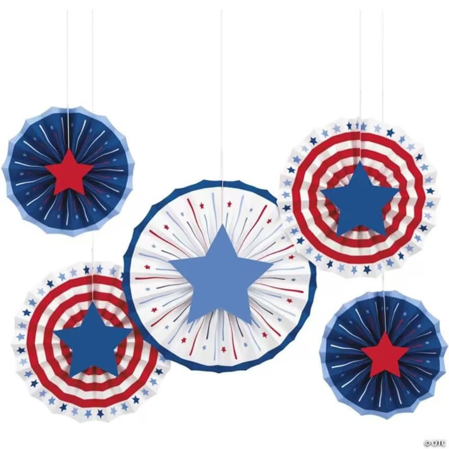 5CT PAPER FANS W/STARS RED/WHITE/BLUE