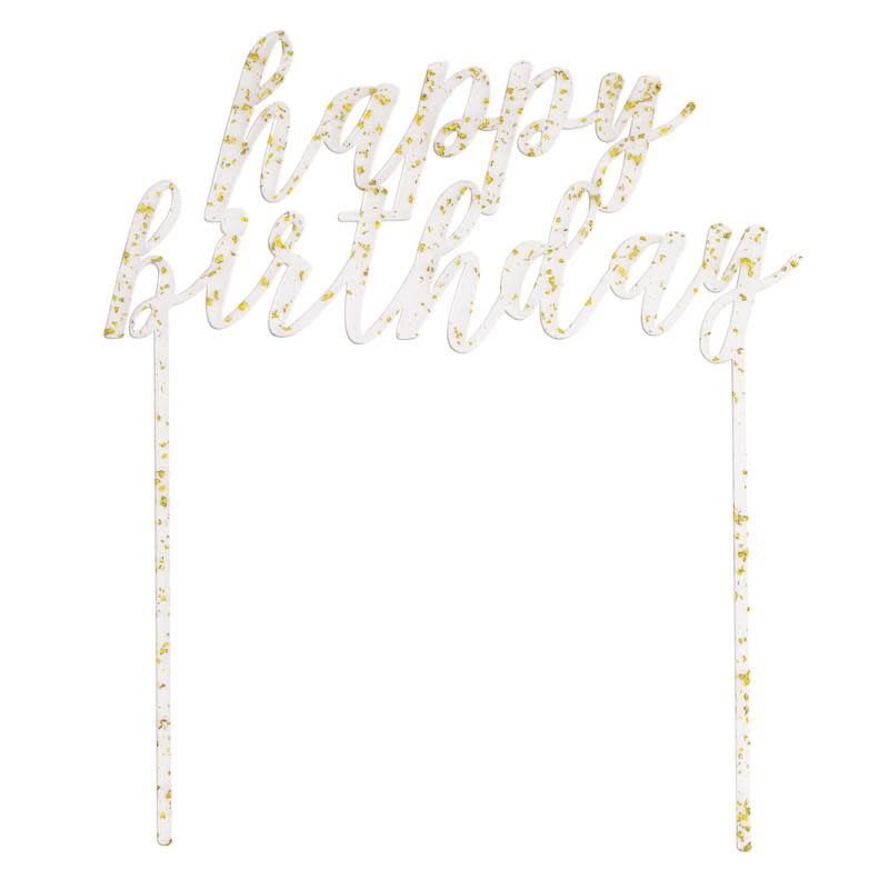 CAKE TOPPER GOLD FLAKE HAPPY BIRTHDAY