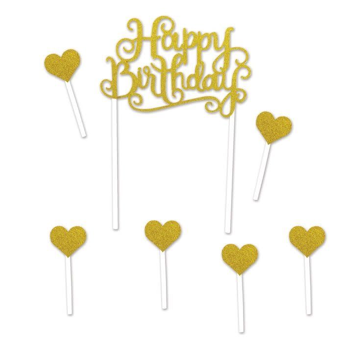 Happy Birthday Cake Topper-Gold