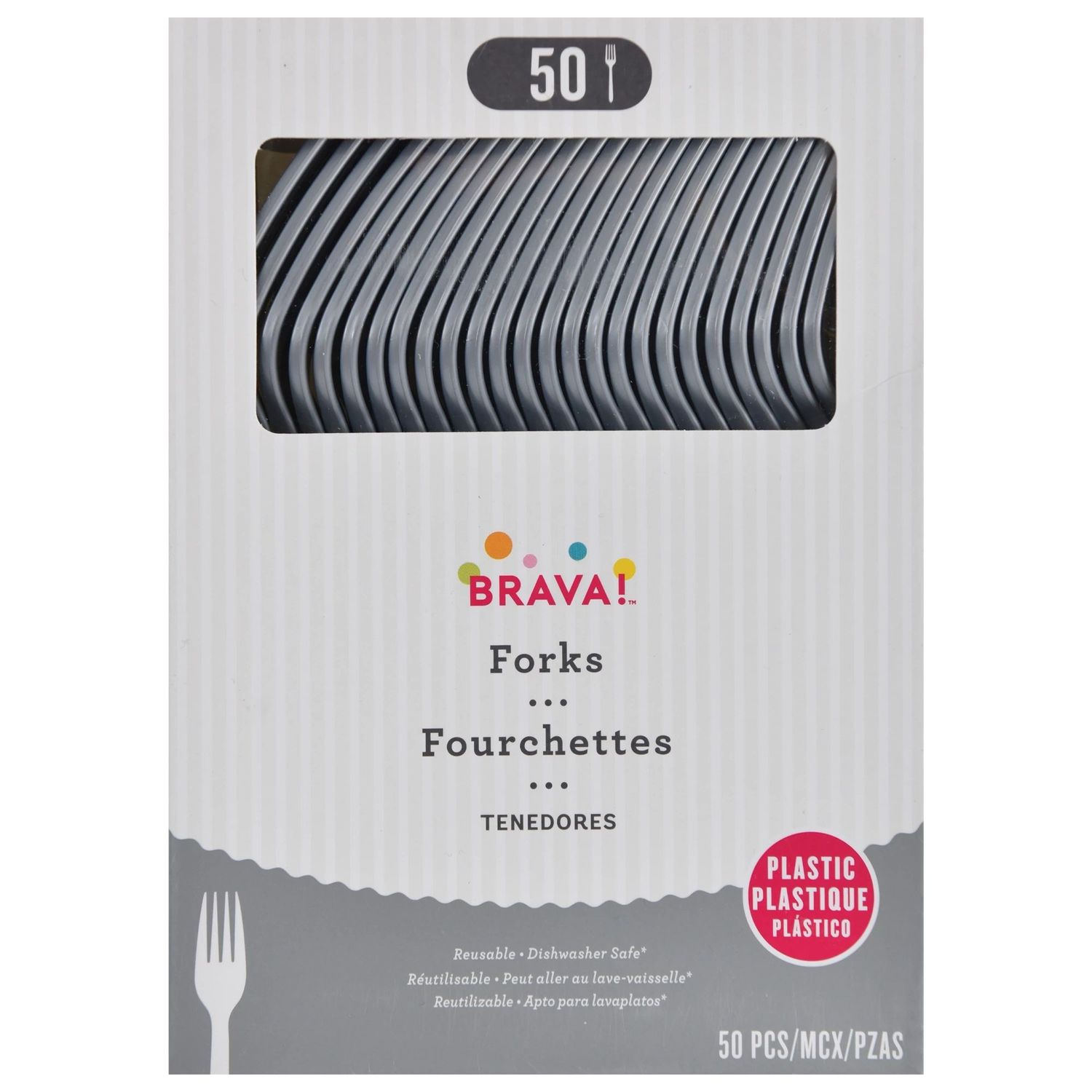 50ct Reusable Plastic Forks -Silver