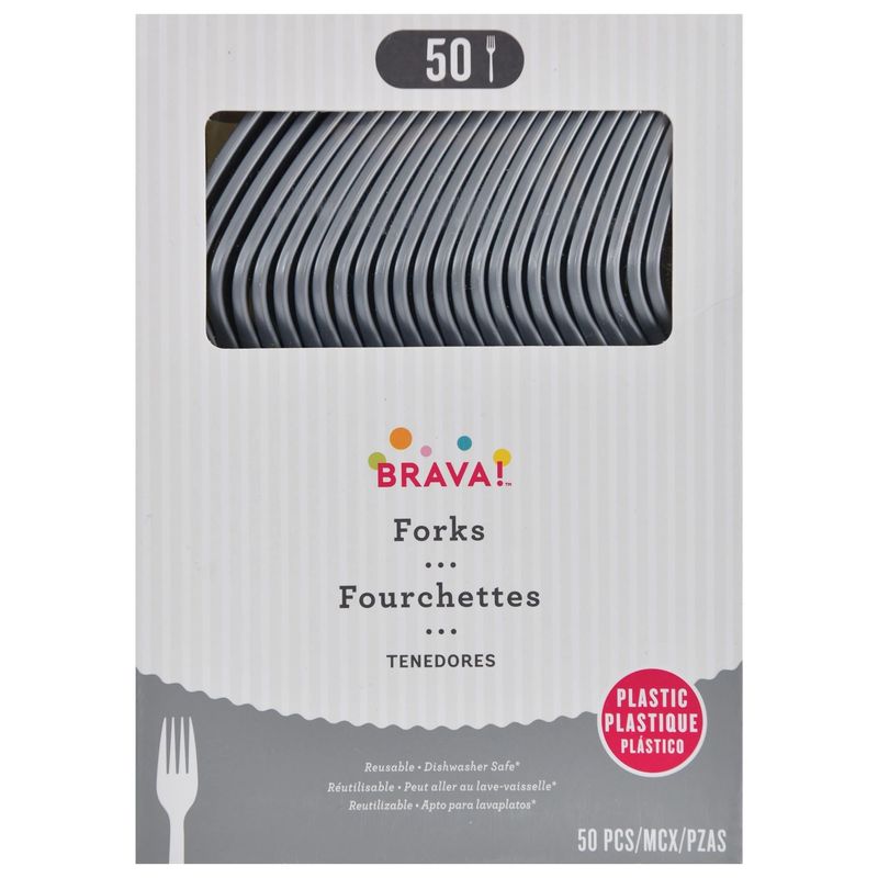 50ct Reusable Plastic Forks -Silver
