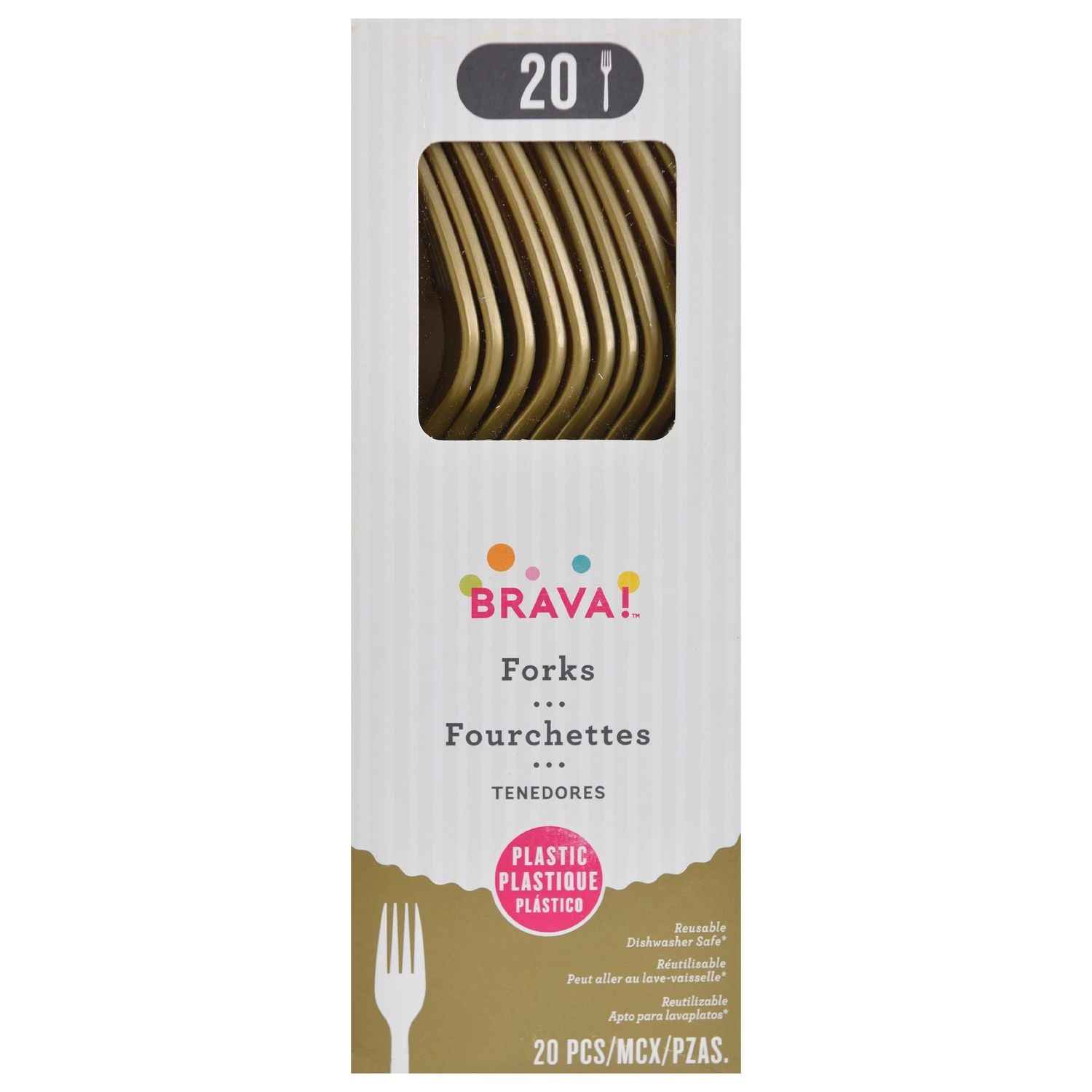 20ct Reusable Plastic Forks - Gold