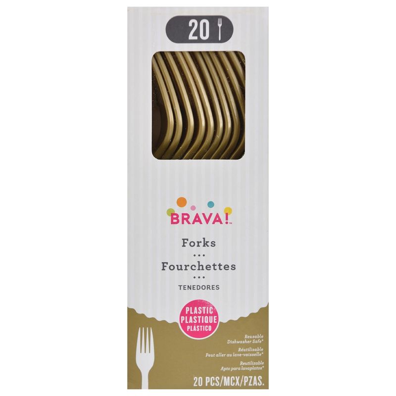 20ct Reusable Plastic Forks - Gold