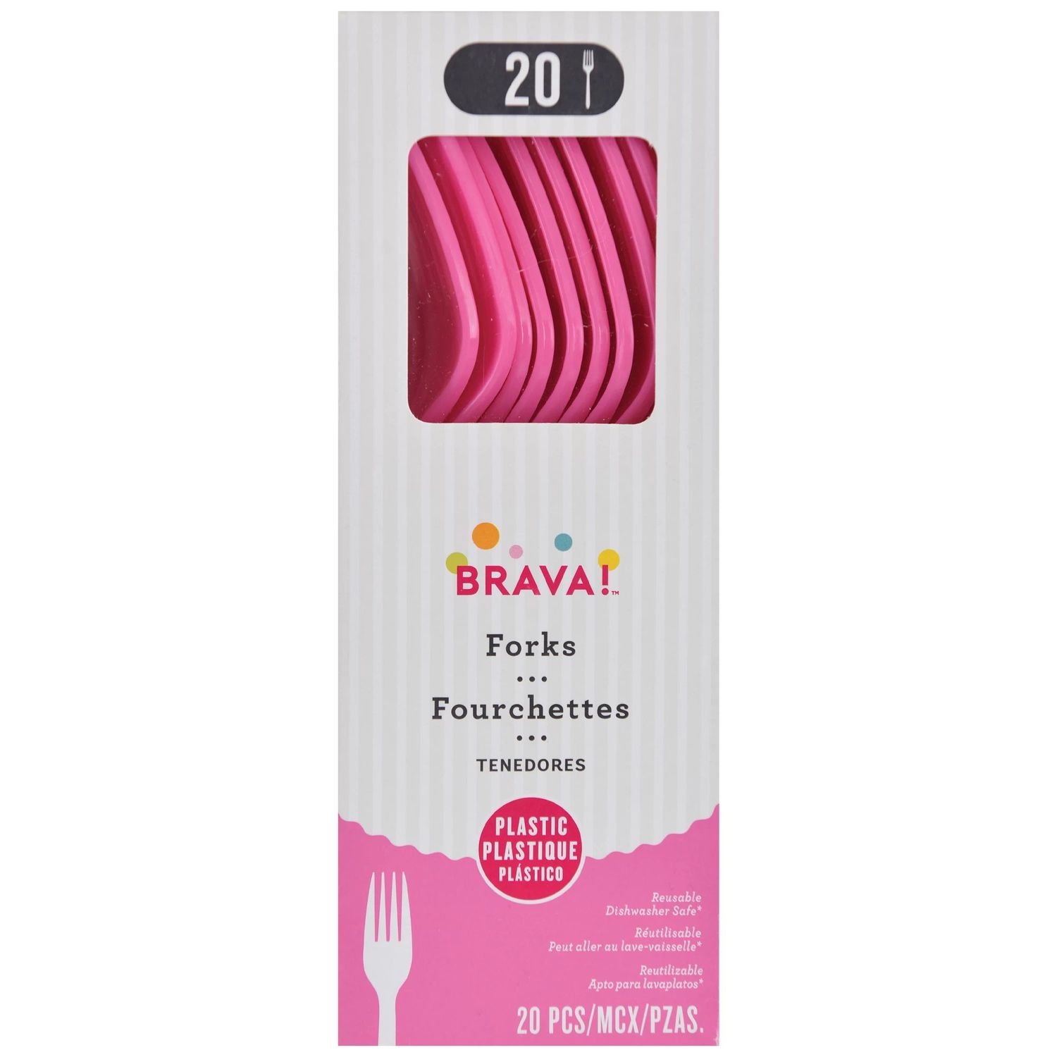 Bright Pink Reusable Plastic Forks - 20 Count