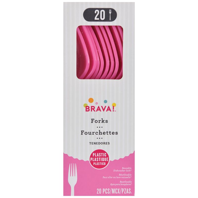 Bright Pink Reusable Plastic Forks - 20 Count