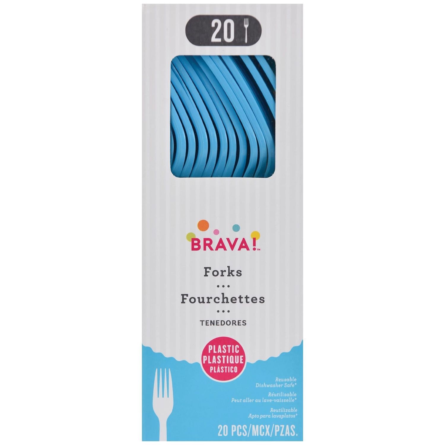 20ct Reusable Plastic Forks - Caribbean Blue