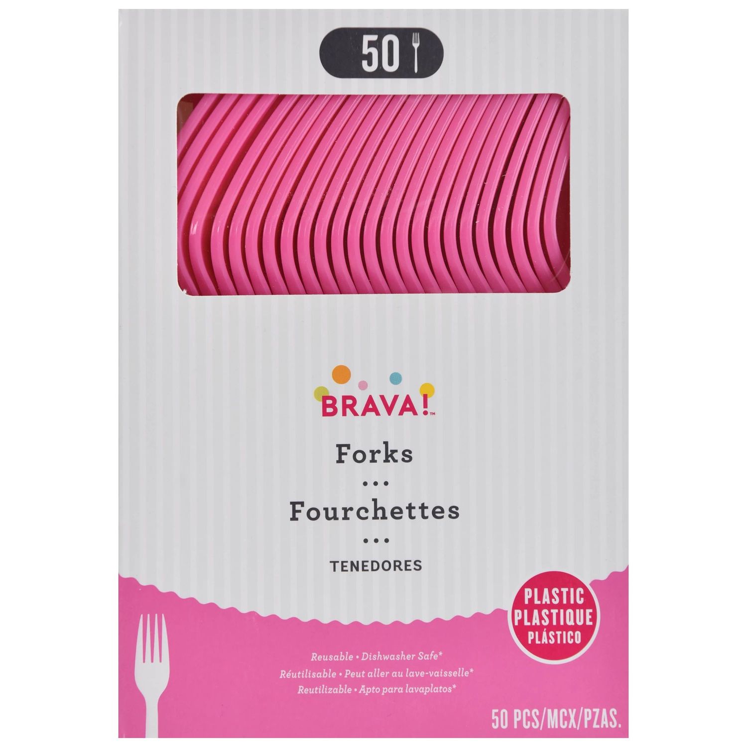 Bright Pink ​Reusable Plastic Forks - 50 Count