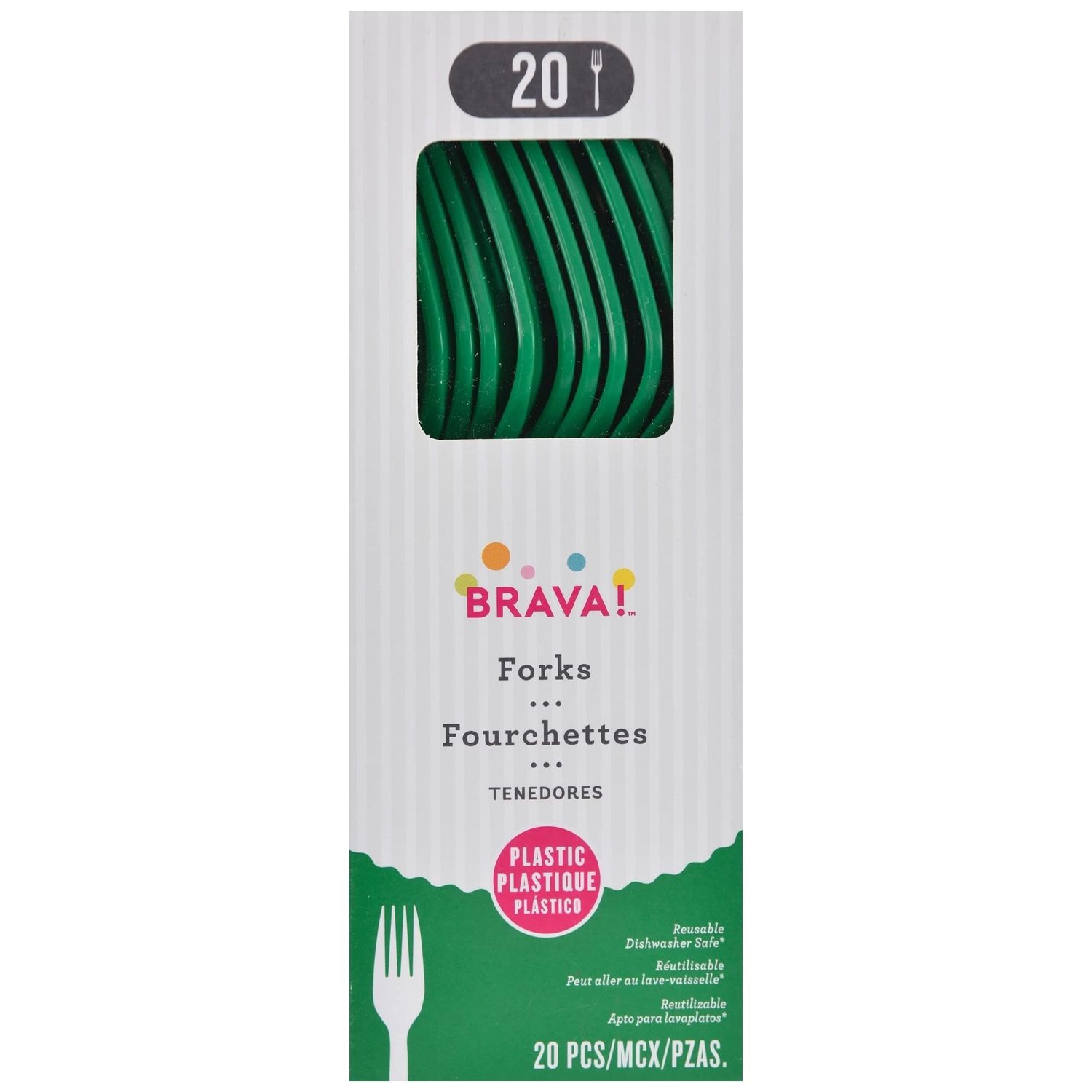 20ct Reusable Plastic Forks - Festive Green