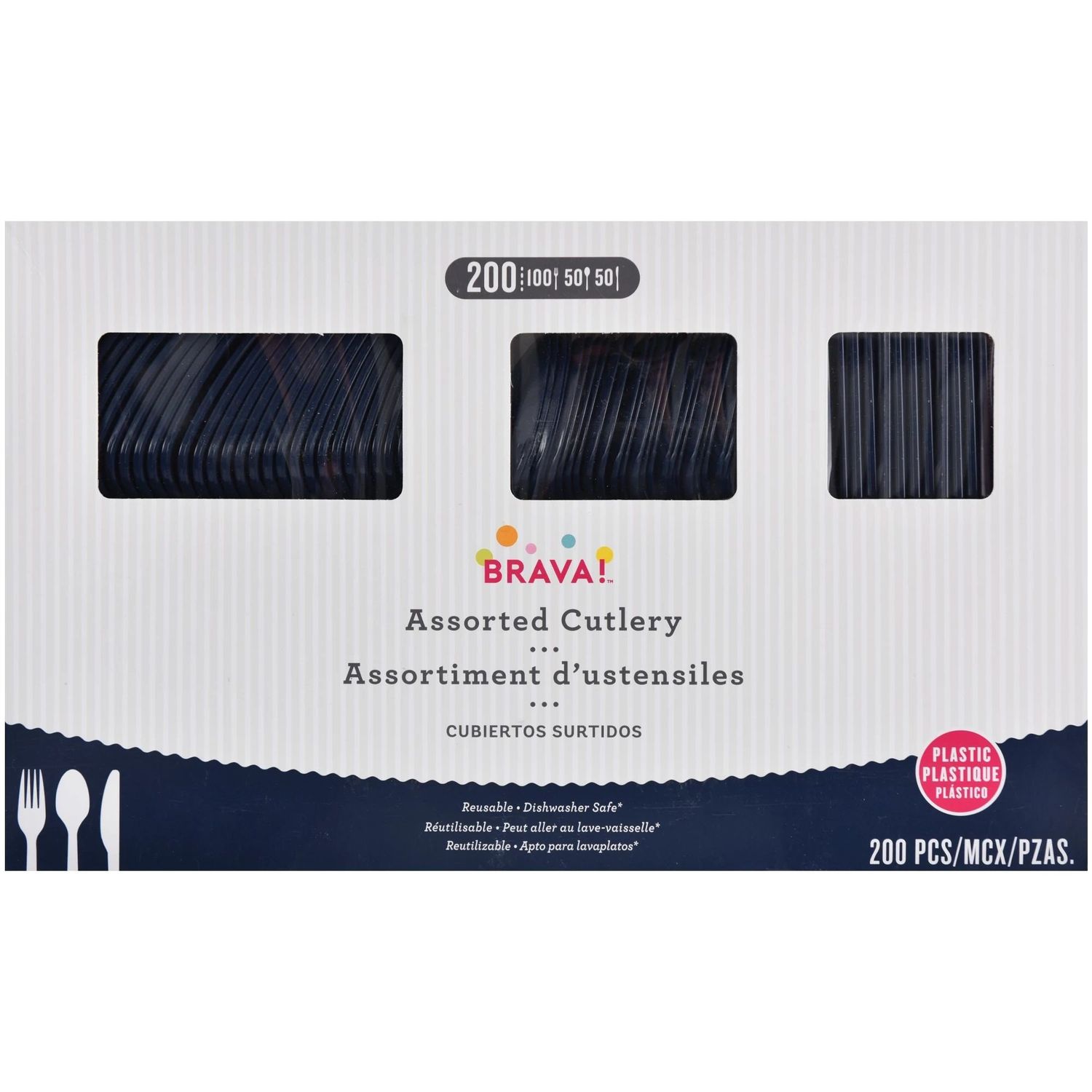 200ct Reusable Plastic Cutlery Assortment - True Navy