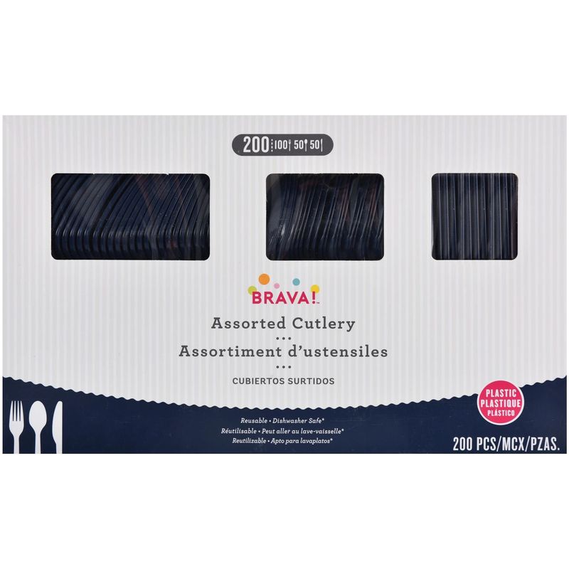 200ct Reusable Plastic Cutlery Assortment - True Navy