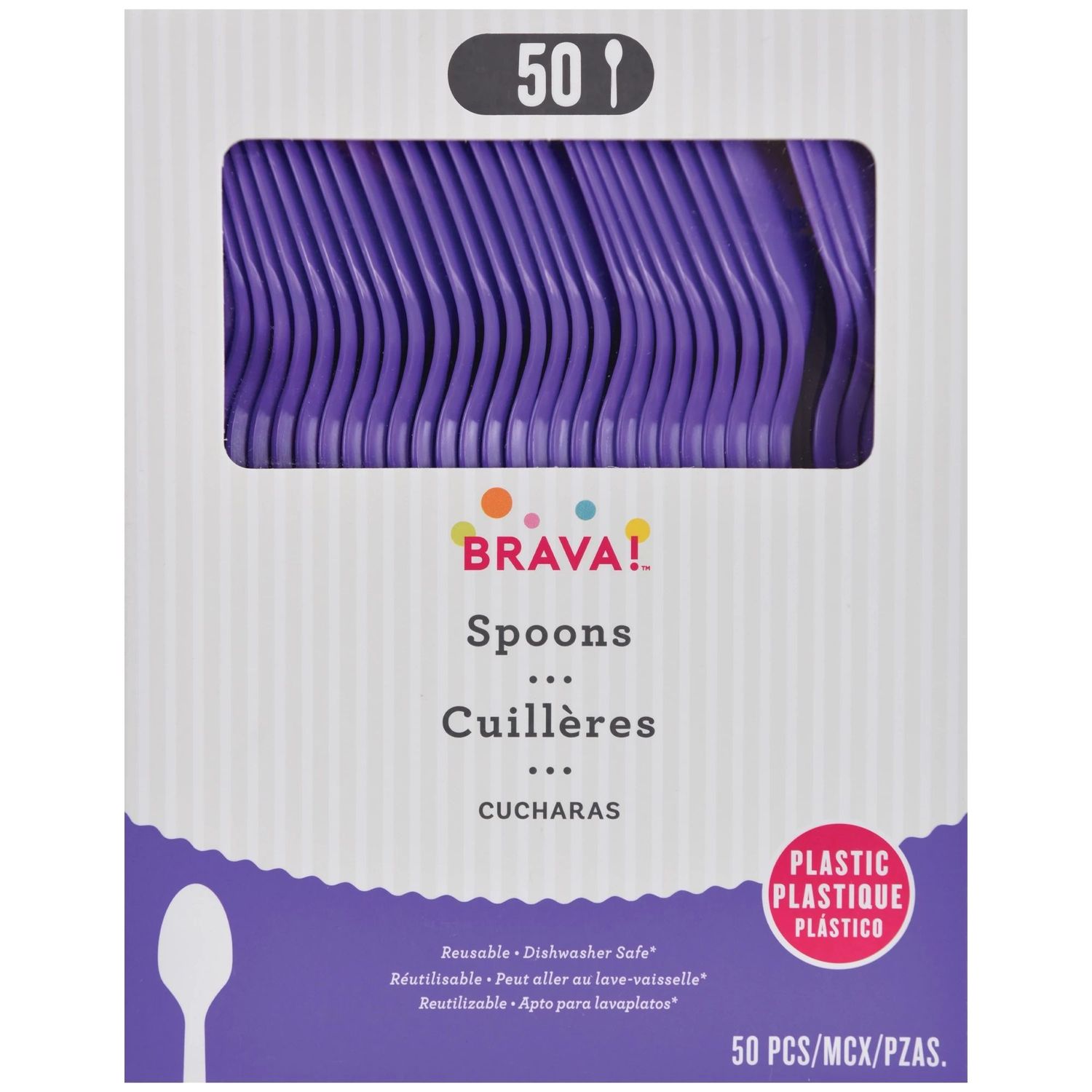 50ct Reusable Plastic Spoons - New Purple
