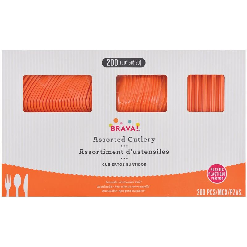200ct Reusable Plastic Cutlery Assortment - Orange Peel