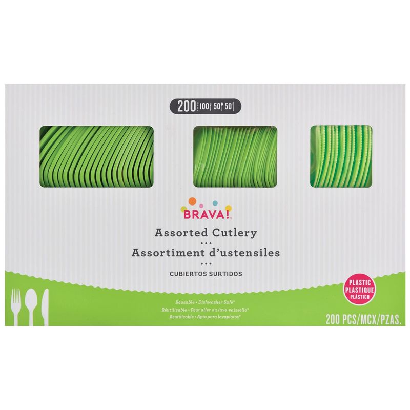 200ct Reusable Plastic Cutlery Assortment - Kiwi