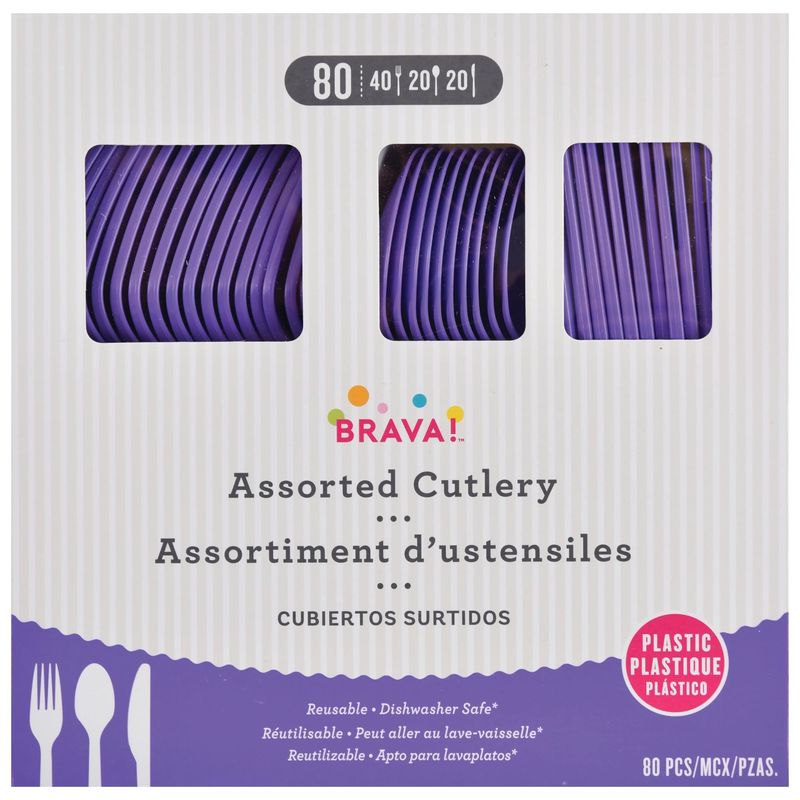 80ct Reusable Plastic Cutlery Assortment - New Purple