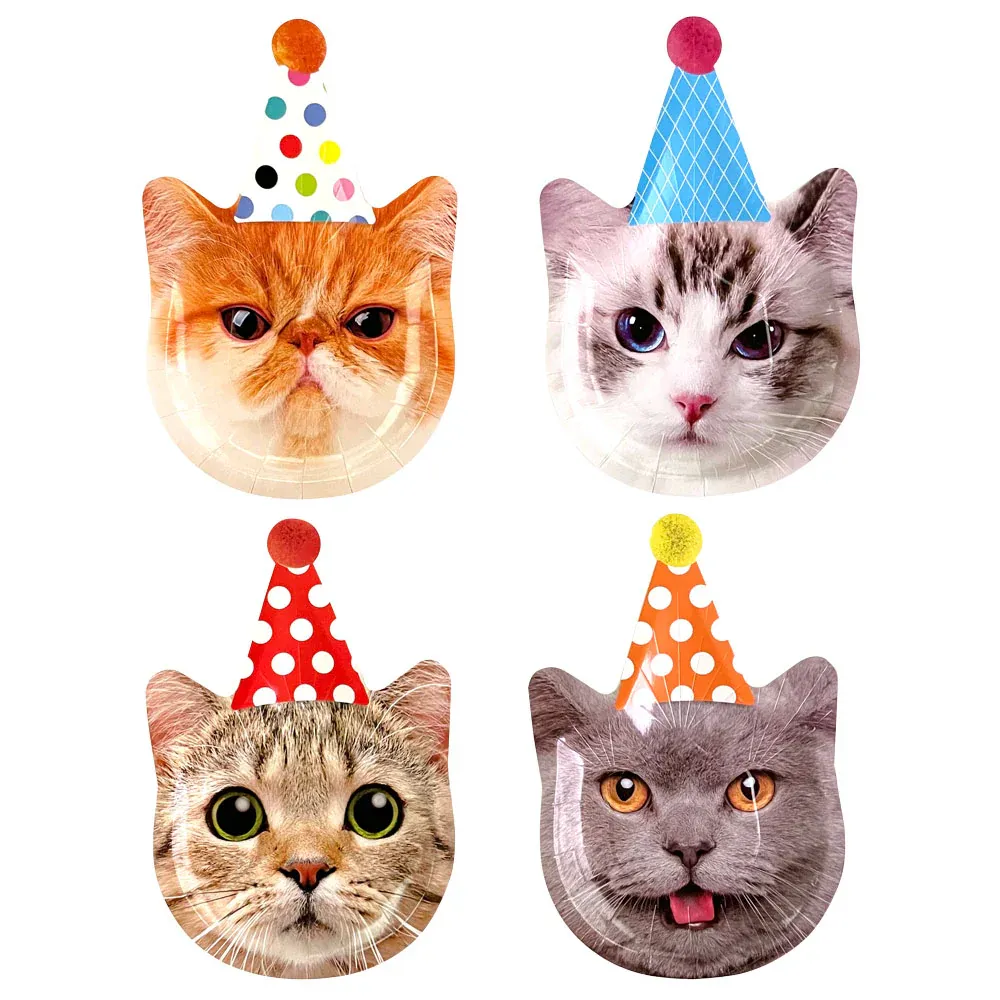 8CT SHAPED PLATE CAT PARTY