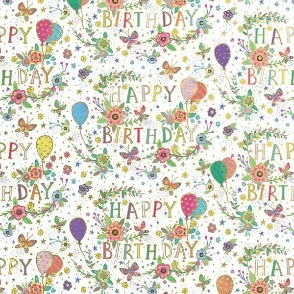 5FT X 30in ROLL WRAP BEAUTIFUL BIRTHDAY WHITE