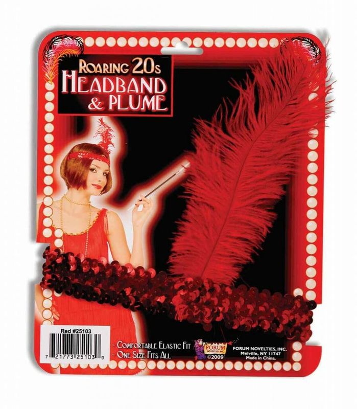 FLAPPER HEADBAND &amp; PLUME RED