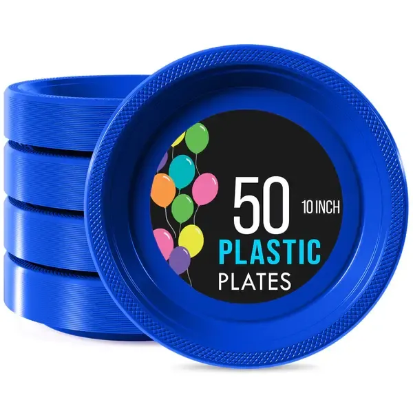 50CT 10in PLASTIC PLATES DARK BLUE