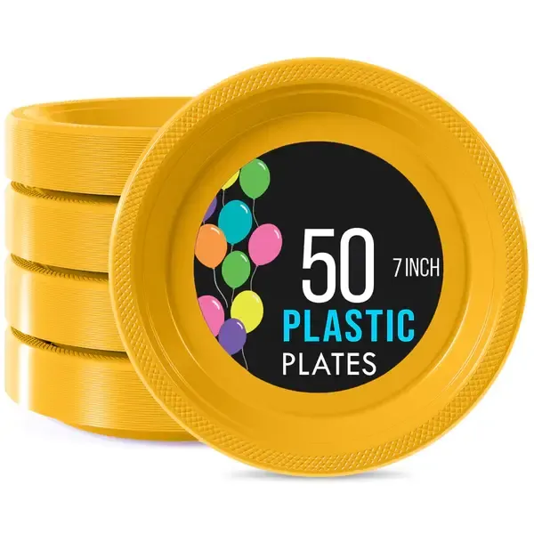 50CT 7in PLASTIC PLATE YELLOW
