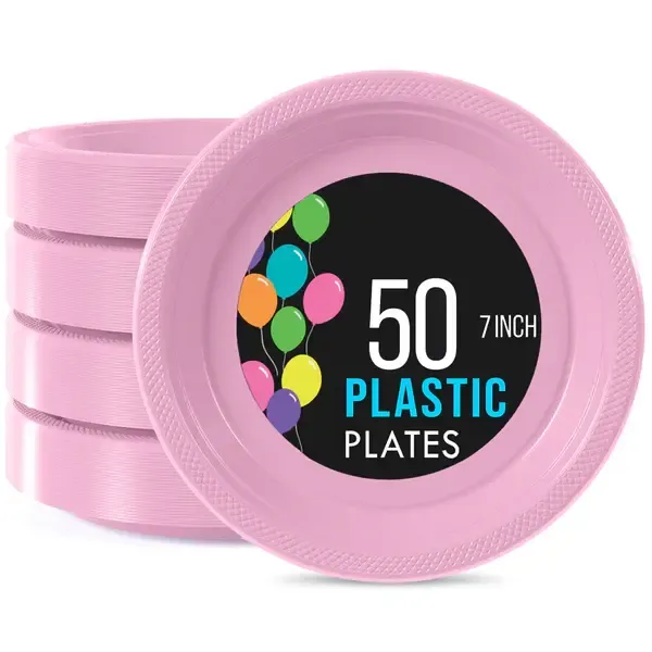 Pink 7in Plastic Plate - 50ct