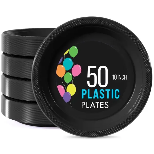 50CT 10in PLASTIC PLATES BLACK