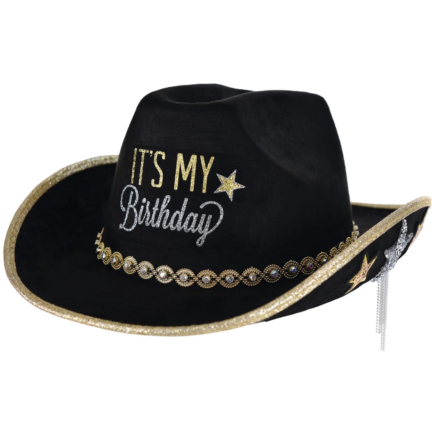​"It's My Birthday" Cowboy Hat - Black Silver Gold