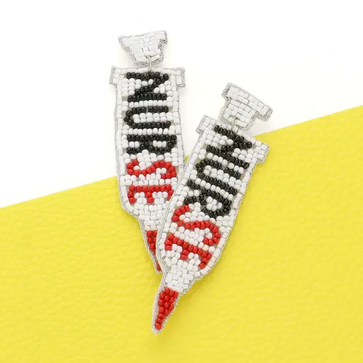 NURSE SYRINGE BEADDED EARINGS