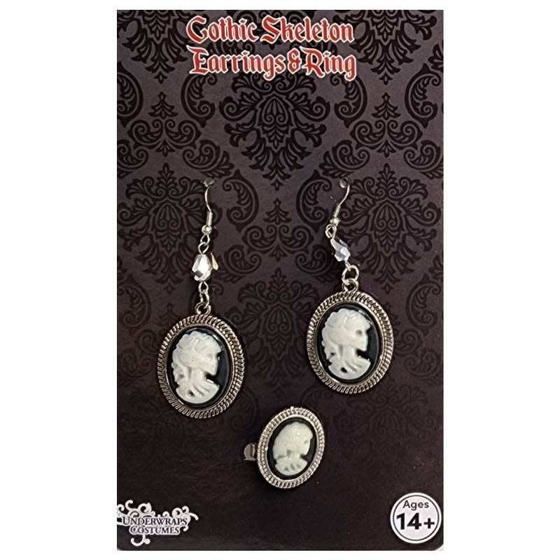 GOTHIC SKELETON EARRINGS &amp; RING SET