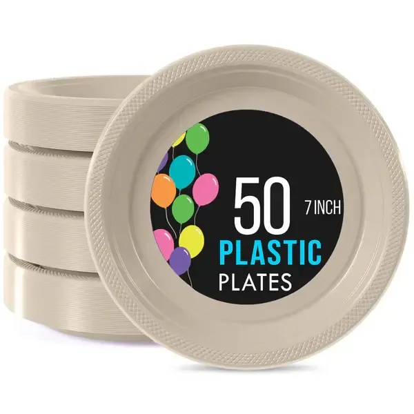 50CT 7in PLASTIC PLATE IVORY