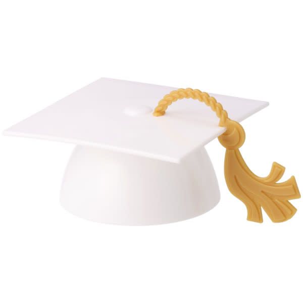 4CT WHITE GRAD CAP CAKE TOPPER