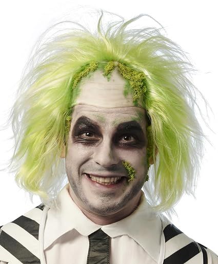 White W/ Green Costume Culture Trickster Wig
