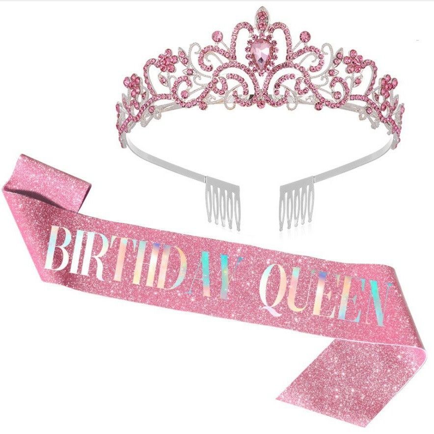 BIRTHDAY QUEEN  TIARA AND SASH PINK