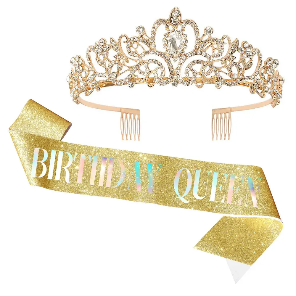 BIRTHDAY QUEEN  TIARA AND SASH GOLD