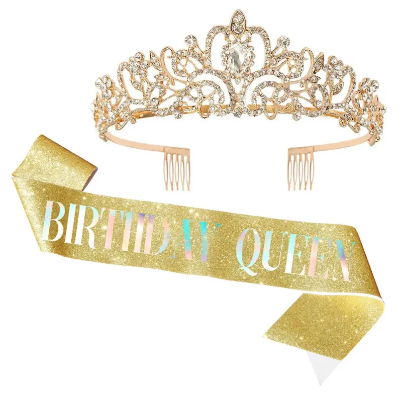 BIRTHDAY QUEEN  TIARA AND SASH GOLD