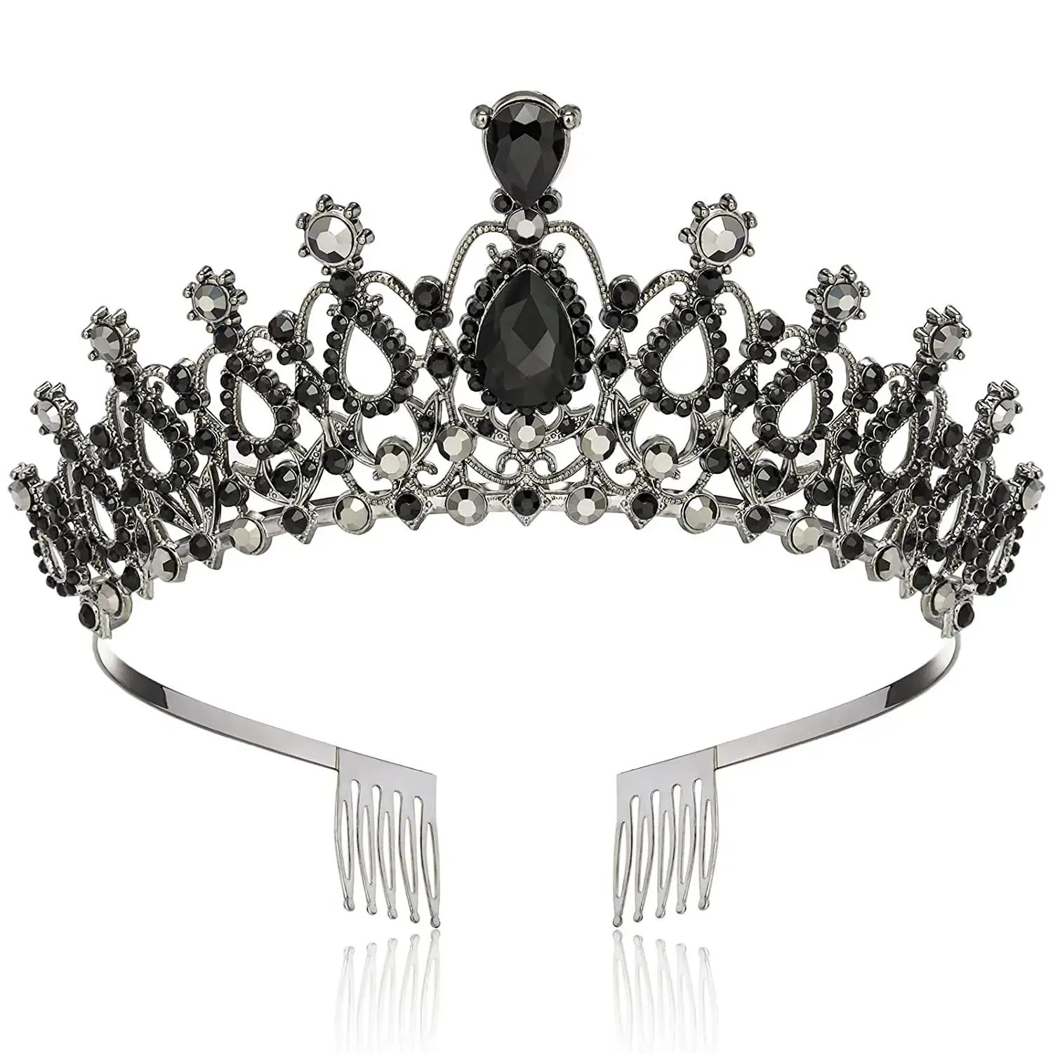 GUNMETAL TIARA WITH BLACK CRYSTALS