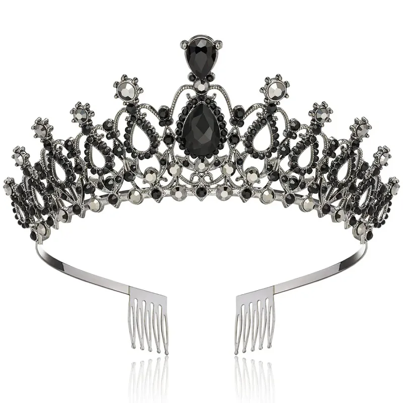 GUNMETAL TIARA WITH BLACK CRYSTALS