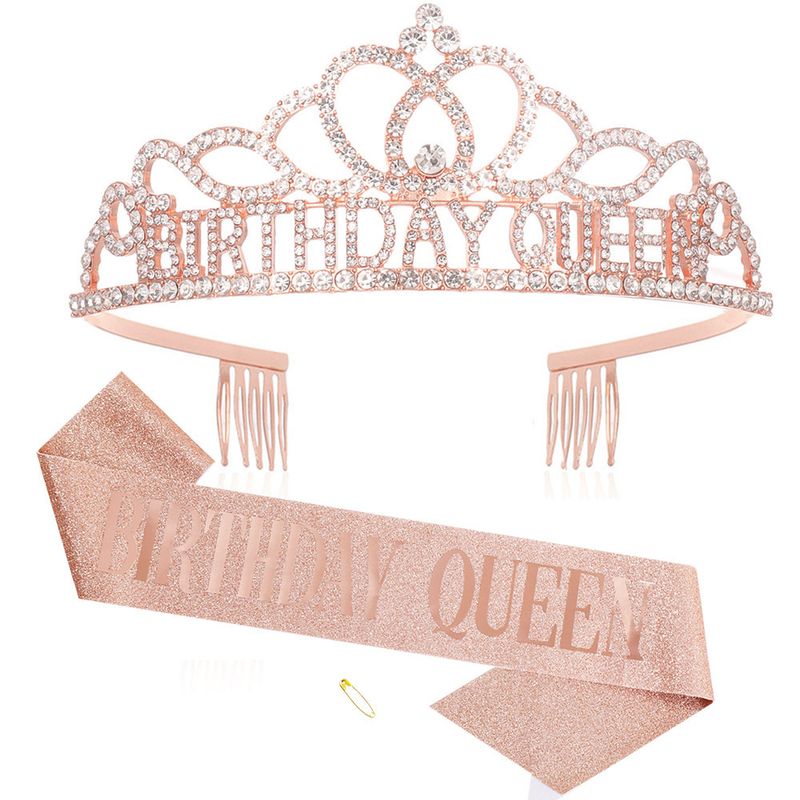 BIRTHDAY QUEEN  TIARA AND SASH RROSE GOLD