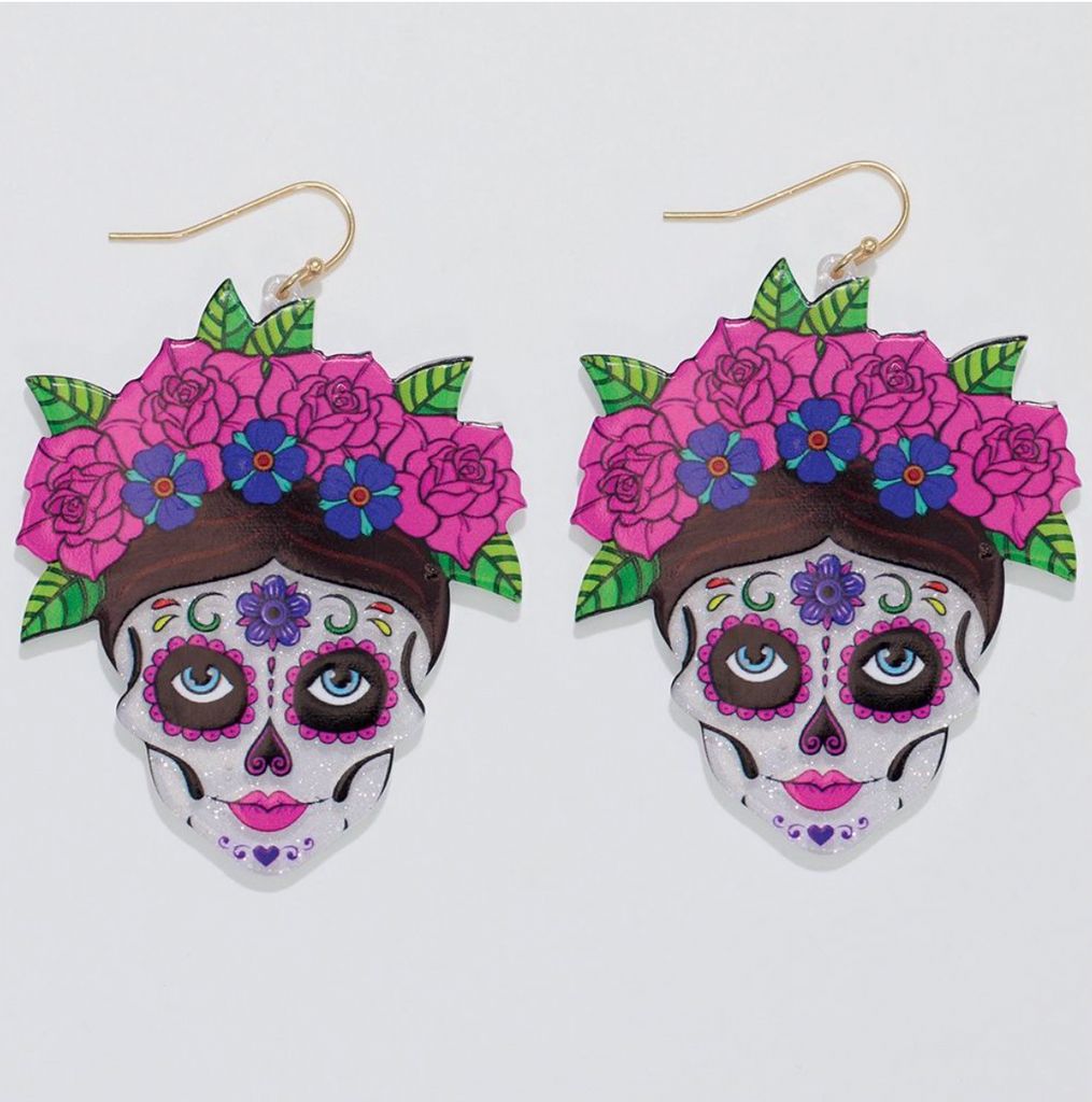 EARRINGS SUGAR SKULL FLORAL WOMEN