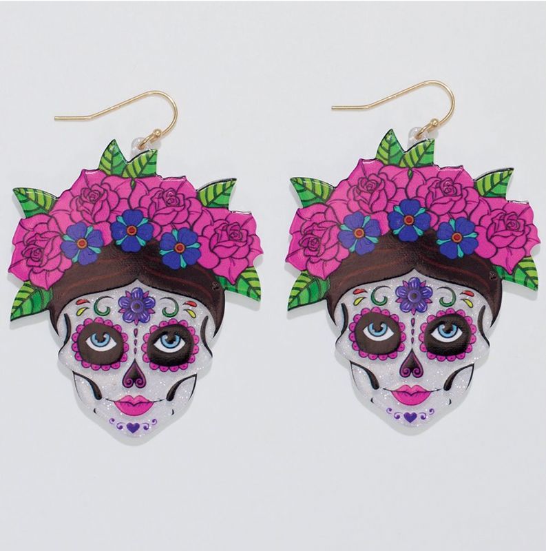 EARRINGS SUGAR SKULL FLORAL WOMEN